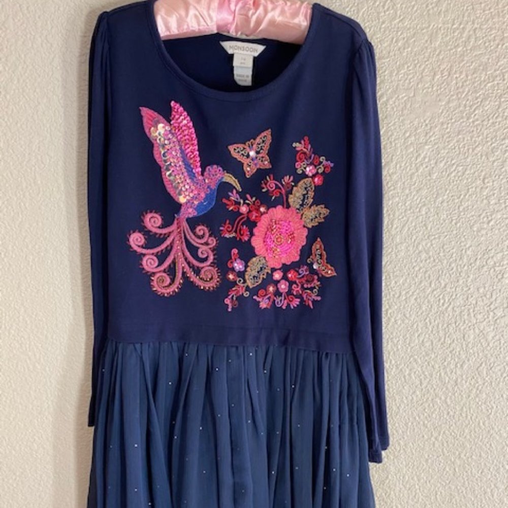 Monsoon Sz 7-8 blue dress w/sequin embroidery